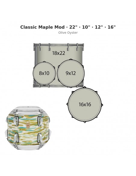 Classic Maple Mod 4-piece shell pack 22" Wraptite - Olive Oyster