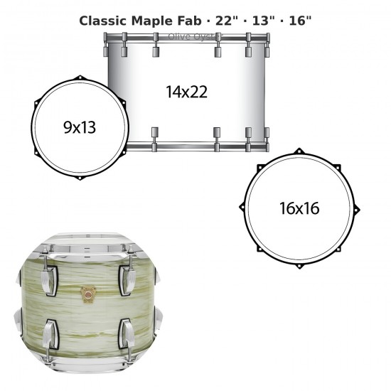 3 fûts Classic Maple Fab 22" Wraptite...