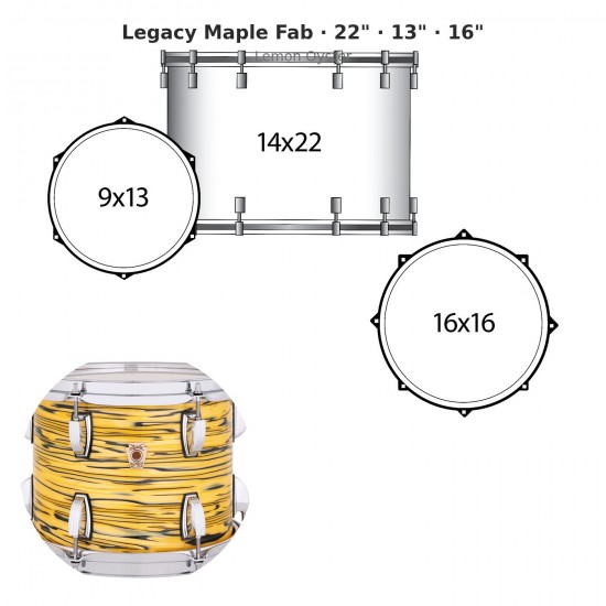 3 fûts Legacy Maple Fab 22" Wraptite...