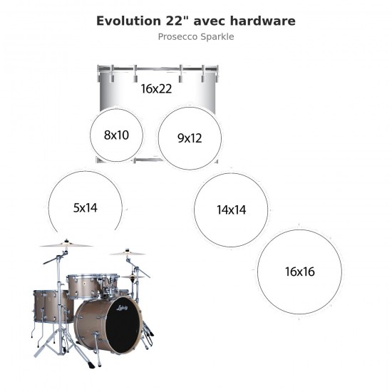 6 fûts Evolution 22" avec hardware -...