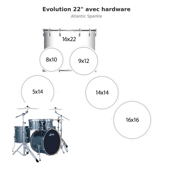 6 fûts Evolution 22" avec hardware -...