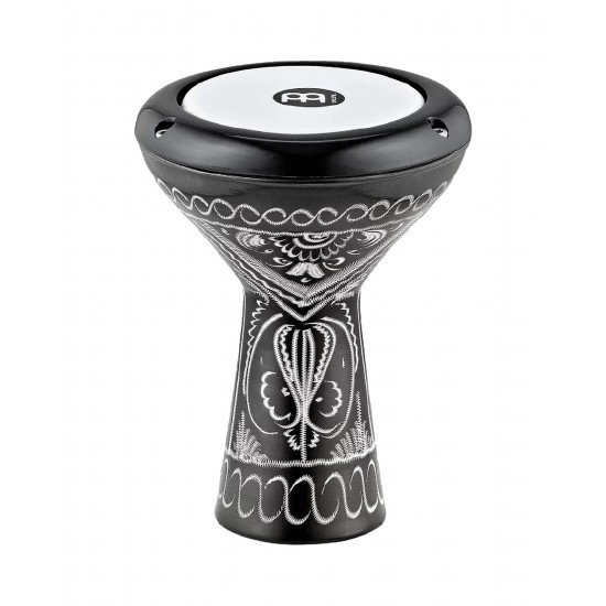 Aluminum mini doumbek 10 x 19 cm - Black with white engravings