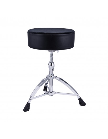 Siège de batteur rond épais à vis, assise velours - Noir