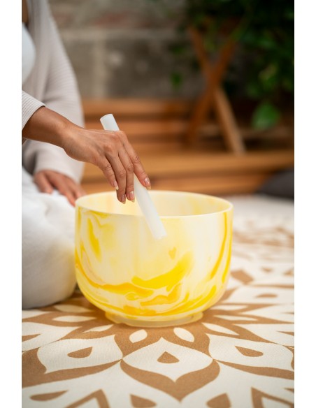 Marbled crystal singing bowl 10" E4 - Yellow