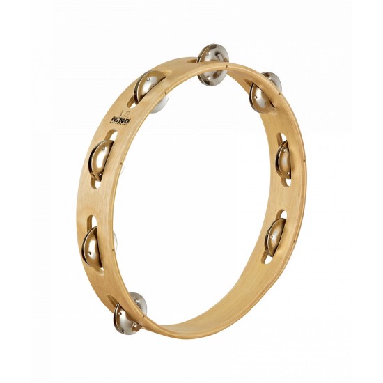 Tambourin en bois 10", 1 rang