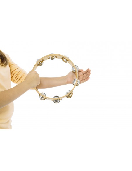 Wooden tambourine 10", 2 rows