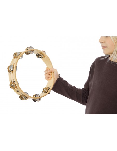 Tambourin en bois 10", 2 rangs