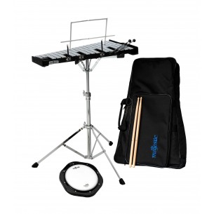 Student percussion kit 2.5-octave bells + 8" practice pad + backpack