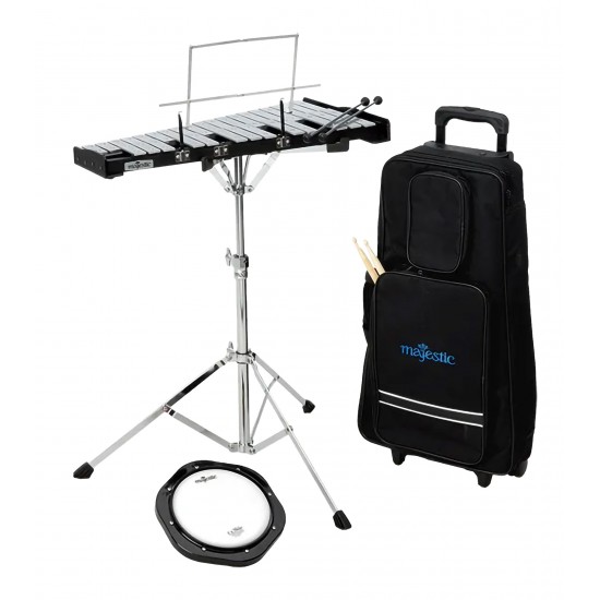 Student percussion kit 2.5-octave bells + 8" practice pad + rolling bag