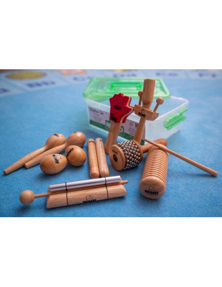 Set of 10 percussion instruments with storage box - Green box