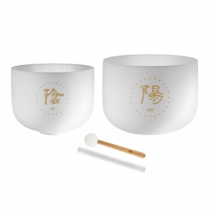 Set of 2 crystal singing bowls TMC 12" and 14" - Frosted white