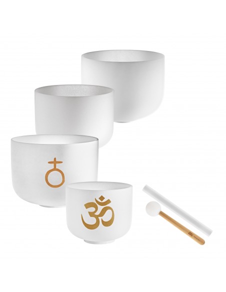 OM set of 4 crystal singing bowls 8", 9", 10" and 12"