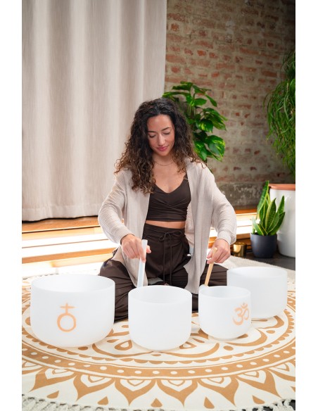 OM set of 4 crystal singing bowls 8", 9", 10" and 12"
