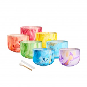 Set of 7 marbled crystal singing bowls 10" 432 Hz - 7 chakras