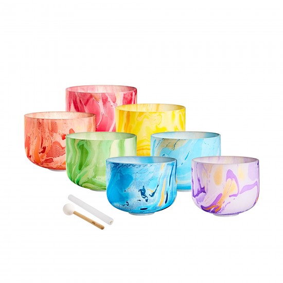 Set of 7 marbled crystal singing bowls 10" 432 Hz - 7 chakras