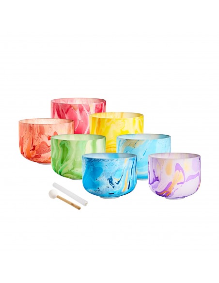 Set of 7 marbled crystal singing bowls 10" 432 Hz - 7 chakras