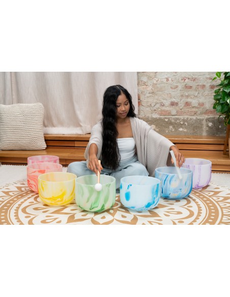 Set de 7 bols de cristal marbré 10" 432 Hz - 7 chakras