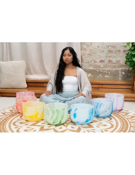 Set of 7 marbled crystal singing bowls 10" 432 Hz - 7 chakras