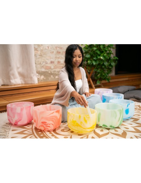 Set of 7 marbled crystal singing bowls 10" 432 Hz - 7 chakras