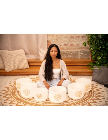 Set de bols de cristal Solfeggio - Blanc givré