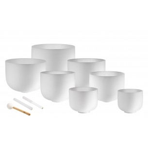 Set of 7 crystal singing bowls 432 Hz - Frosted white