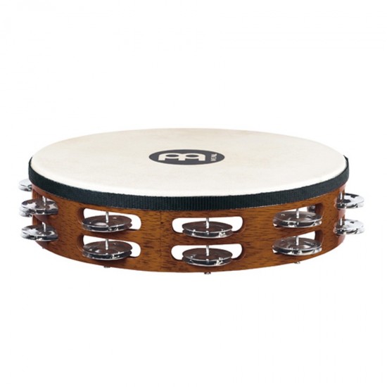 TAH2AB - Tambourin Bois Artisan Edition avec peau, 2 rangées de cymbalettes nickelées