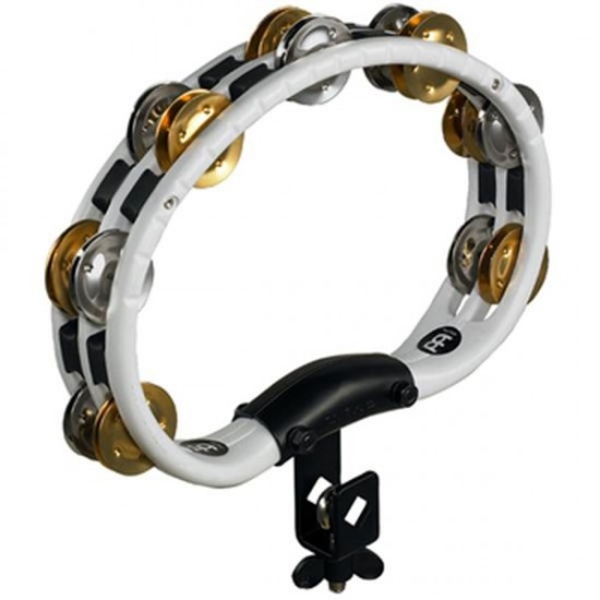 TMT2MWH - Tambourin ABS demi-lune, cymbalettes nickelées et laiton, avec attache, blanc
