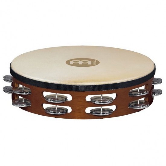 TAH2A-AB - Tambourin Bois Artisan Edition avec peau, 2 rangées de cymbalettes aluminium